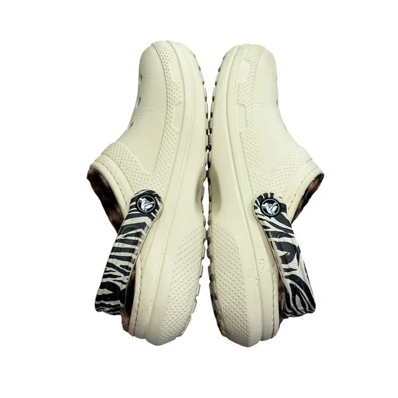 Crocs Classic Clogs Bone Cheetah Fuzz Lined Womens 8 Mens 6 Unisex Slip On - Picture 3 of 8